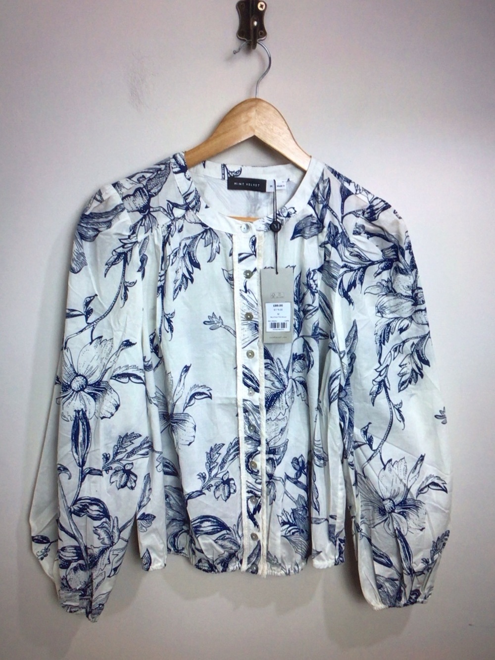 Mint Velvet White & Navy Floral Button-Front Blouse